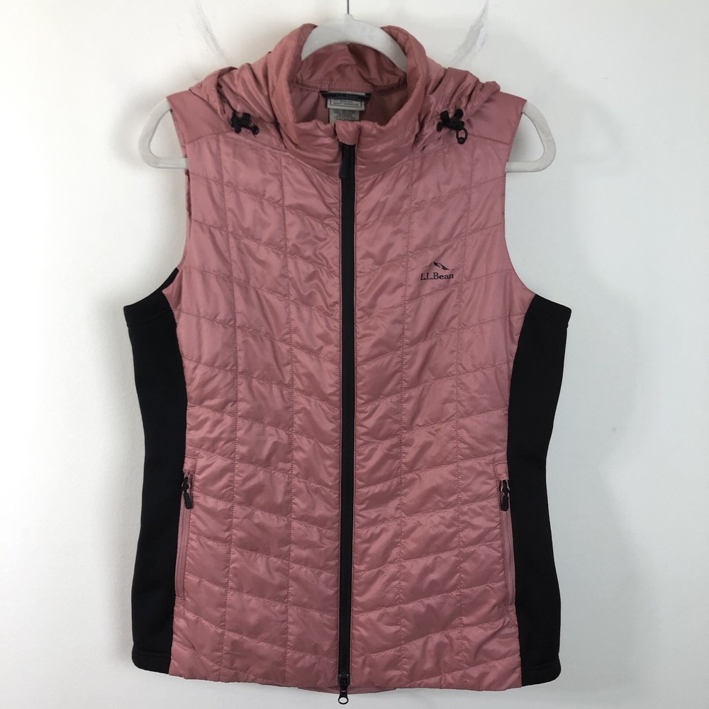 L.L. Bean Packable Quilted Hooded PrimaLoft Long Vest Women's Sz M Pink
